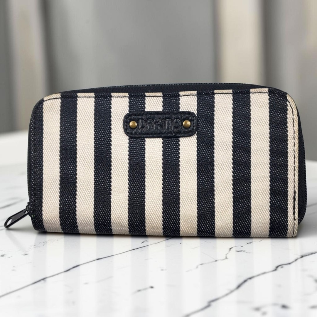 Dakine Black White Striped Zip Around Wallet Neon Green Interior Canvas Mens